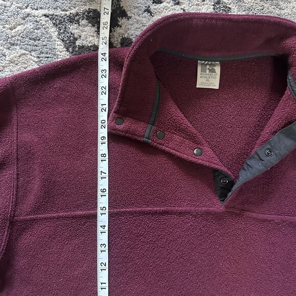 Vintage 90s Russel Athletic Fleece Pullover Fleece Polo Maroon Size Mens XL - Picture 6 of 7